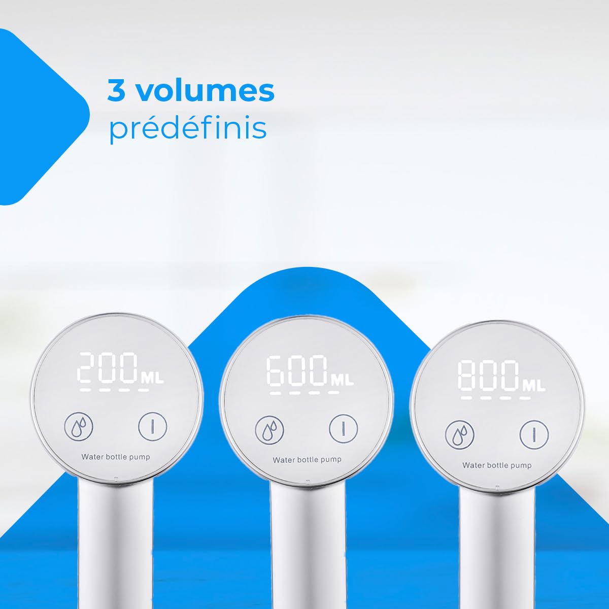 NK Distributeur d'eau avec affichage LED - Automatique, 4 volumes de distribution 200/600/800ml/continu, 1200mAh, commande tactile, bouteilles et carafes de 1,5, 10L, 11,3L, 15L, 18,9L - Couleur Blanc