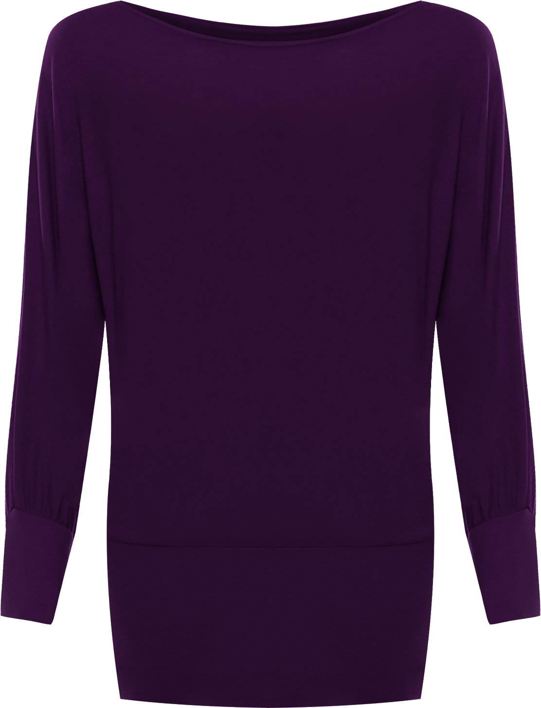 WearAll Womens Plus Size Plain Batwing Long Sleeve Ladies Off Shoulder Top - Purple - 20-22