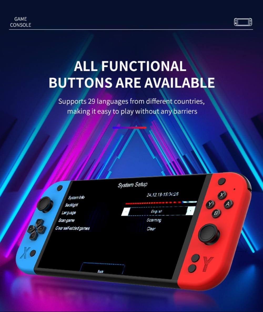 MINDKEEPS G90 Retro Handheld Game Console with labeled function keys and interfaces