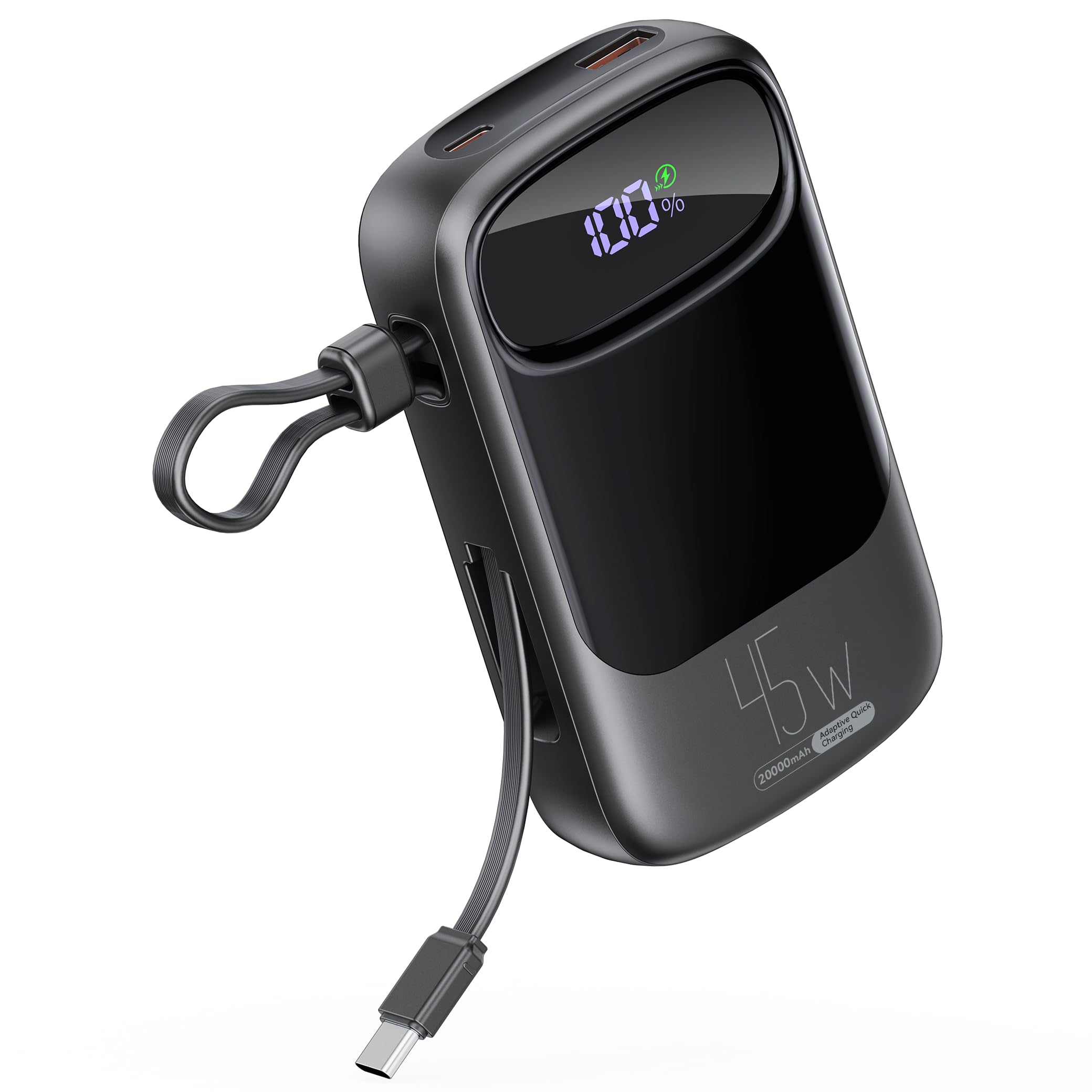 RETMSR Portable Charger 20000mAh 45W USB C Fast Charging, Built-in Cable | Digital Display, High Capacity, Compact Structure, 6 Layers Shield, Low Current Mode, Camping Travel,...
