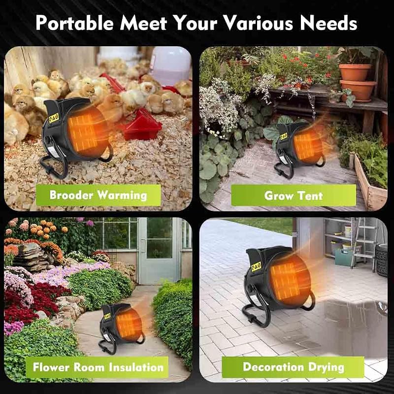 Greenhouse Heater with Thermostat, 1500W Electric Heater Auto Temperature Control Kit Digital Display, Fast Heating, Overheat Protection, for Grow Tent, Greenhouse, Flower Room, Winter Plants, Patio image 5