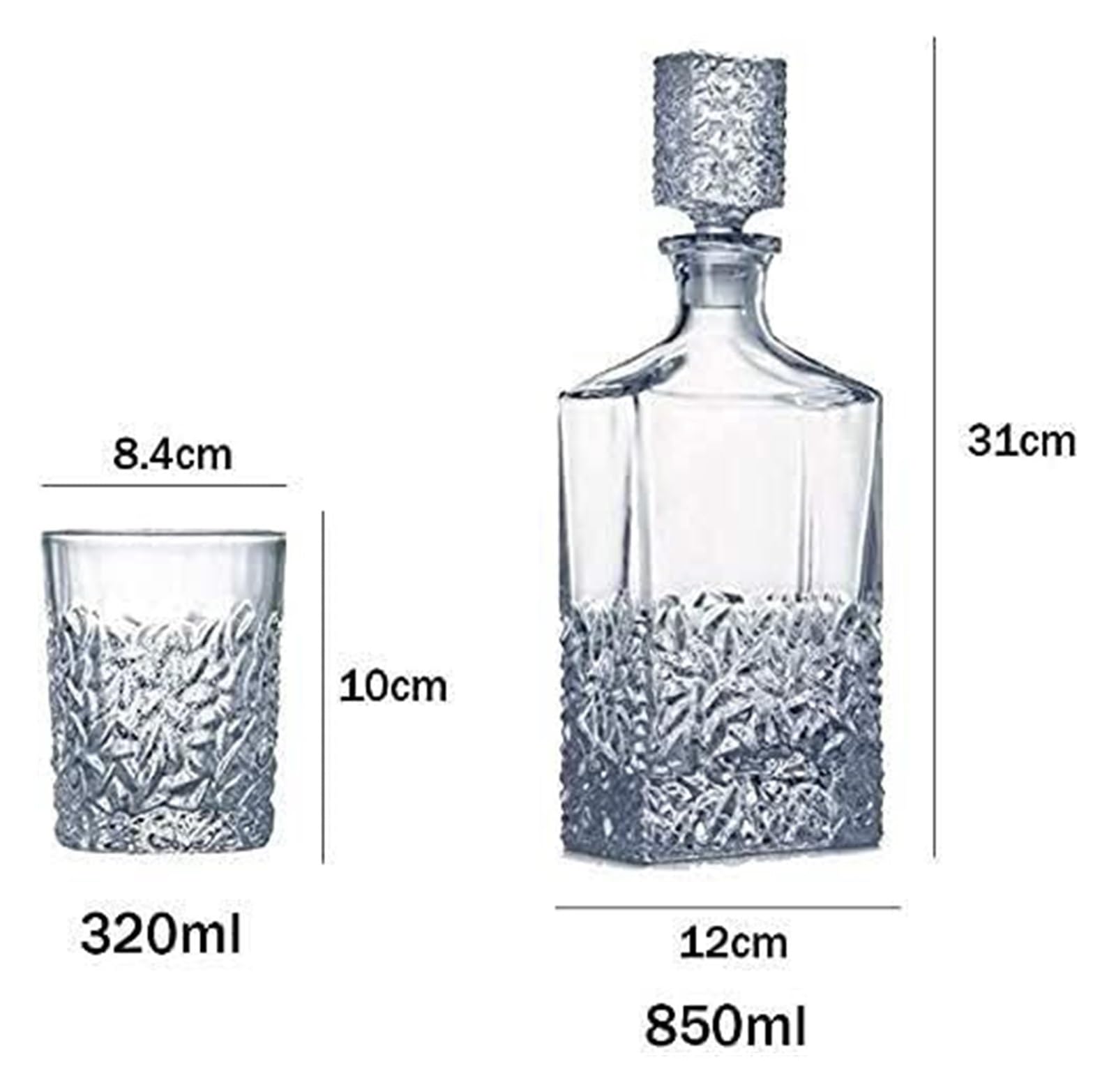 Karafka do whisky，Karafka i szklanka do whisky Karafka do wina 7-częściowy zestaw karafek i kieliszków Karafka 850 ml i 6 kieliszków