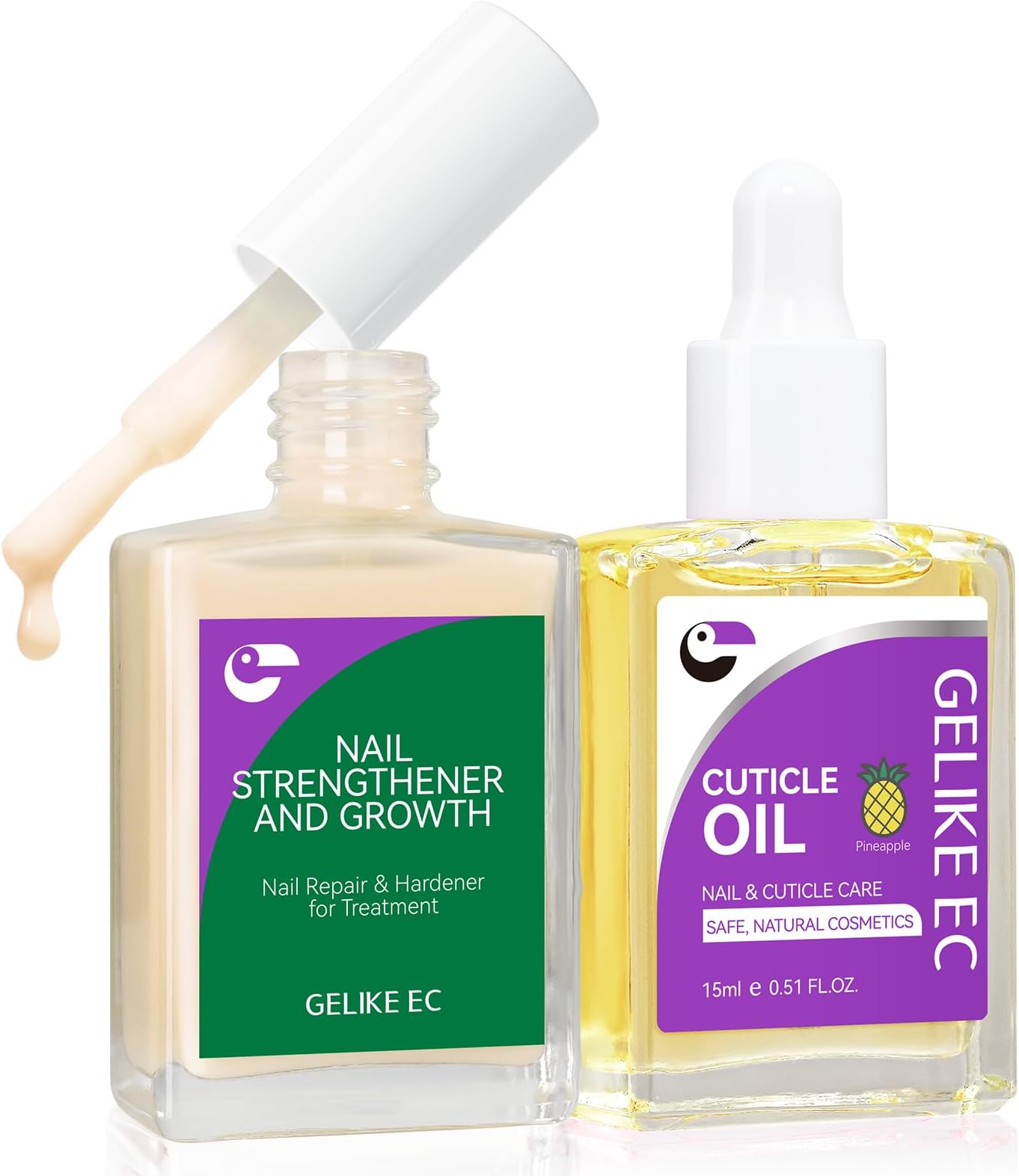Gelike EC 2-in-1 Nail Rescue Kit: Apricot Nail Ridge Filler & Pineapple Cuticle Oil (15ml) - Tropical Scented Nail Care - Strengthens & Brightens - Travel-Friendly Mini Size