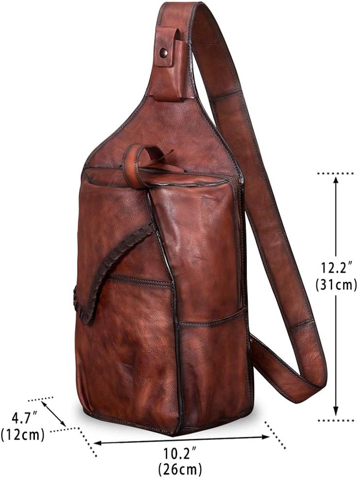 Genuine Leather Sling Bag for Men and Women Vintage Large Sling Backpack Shoulder Crossbody Chest Bag for Ipad - Image 4