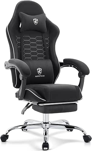 Gaming Chair Breathable Fabric,Computer Office Chair with Footrest,Massage Lumbar Support