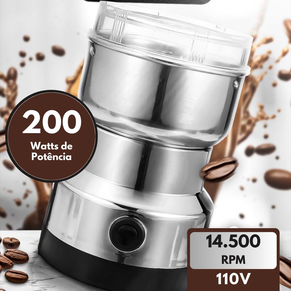Moedor de Café Elétrico Triturador de Grãos, Temperos, Sementes, Especiarias, Ervas Secas, Raízes, Compacto e Portátil, Lâminas de Inox, Tampa Acrílico, Para Cozinho de Uso Doméstico Moedor de Café Elétrico Triturador de Grãos, Temperos, Sementes, Especiarias, Ervas Secas, Raízes, Compacto e Portátil, Lâminas de Inox, Tampa Acrílico, Para Cozinho de Uso Doméstico