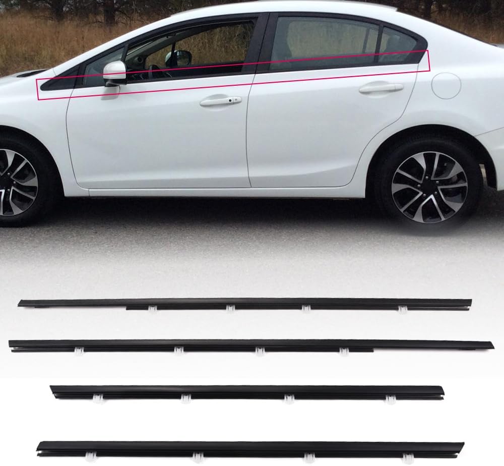 CHEDA 4Pcs Weatherstrip Window Moulding Trim Seal Belt Compatible with Honda Civic 2012-2015 Door Outside Trim Seal