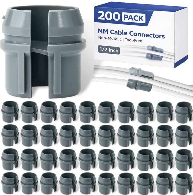 FEMITU 200 Pack 1/2 Inch Non-Metallic Cable Connectors for Electrical Boxes