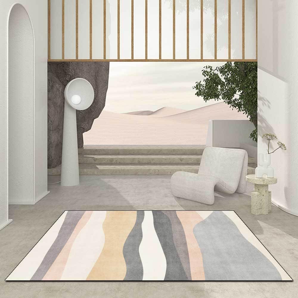 Tapis salon 200x290cm gris abstrait moderne lavable et antidérapant pour grand espace