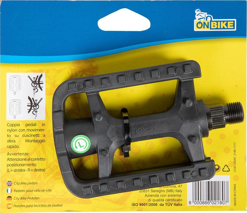 On Bike Pedali Bici City Bike In Nylon Resistente Con Catarifrangenti Laterali Per Maggiore Sicurezza E Visibilità, Compatibili Con Manubri Standard