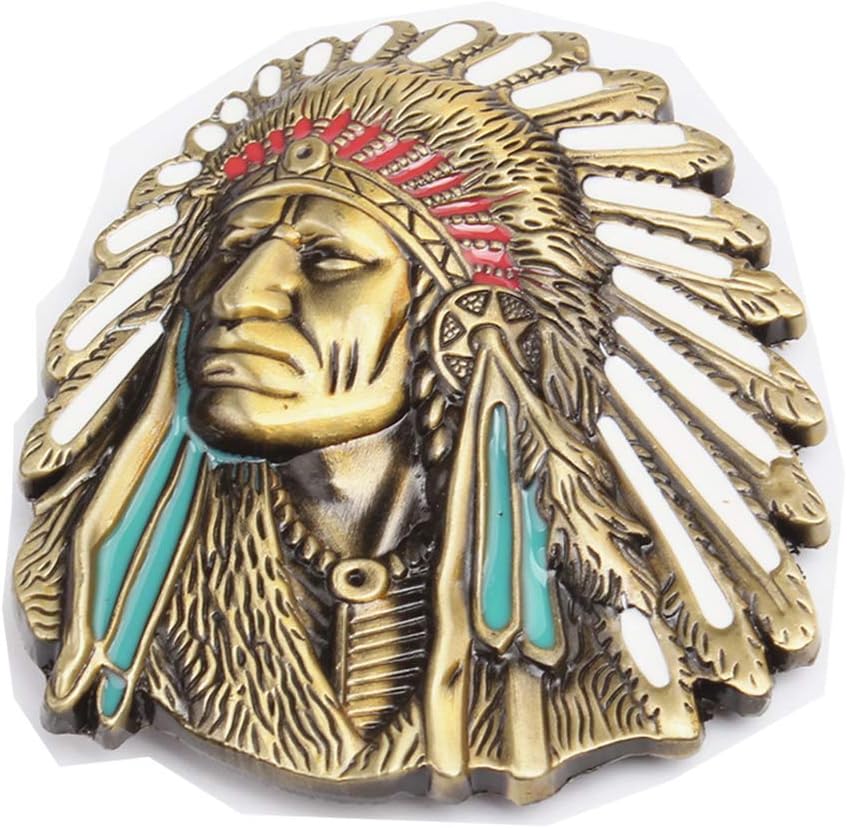 MASOP Native American Indian Belt Buckle, USA Mens Belt Buckles Jeans Accessory