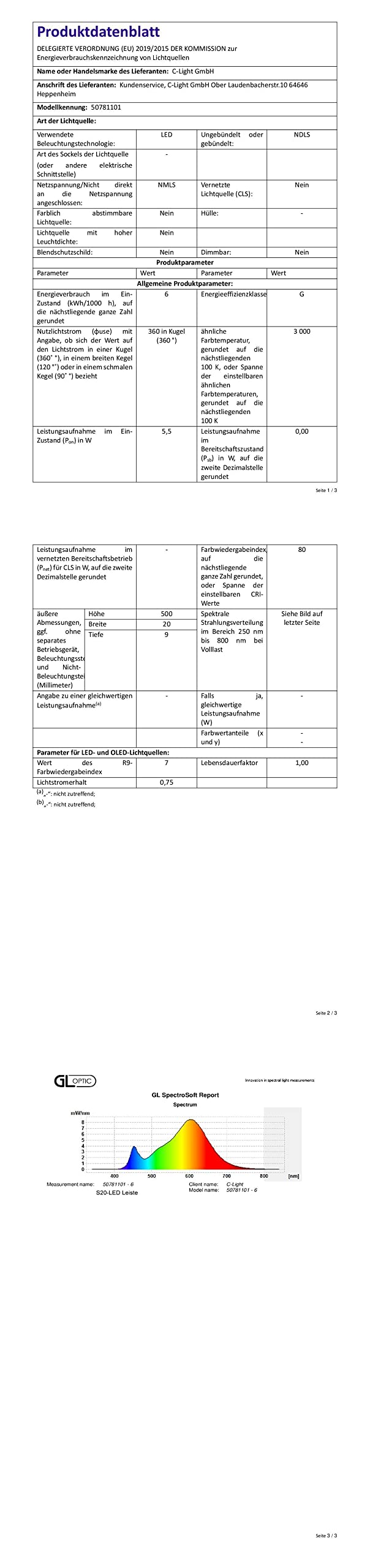 LED Licht Leisten Set 3 x 50 cm (á 5,5 W) | Unterbaulampe dimmbar 12 V | Küchen-Unterbauleuchte flach mit Dimming Funktion | inkl. Netzadapter & Direktverbinder |