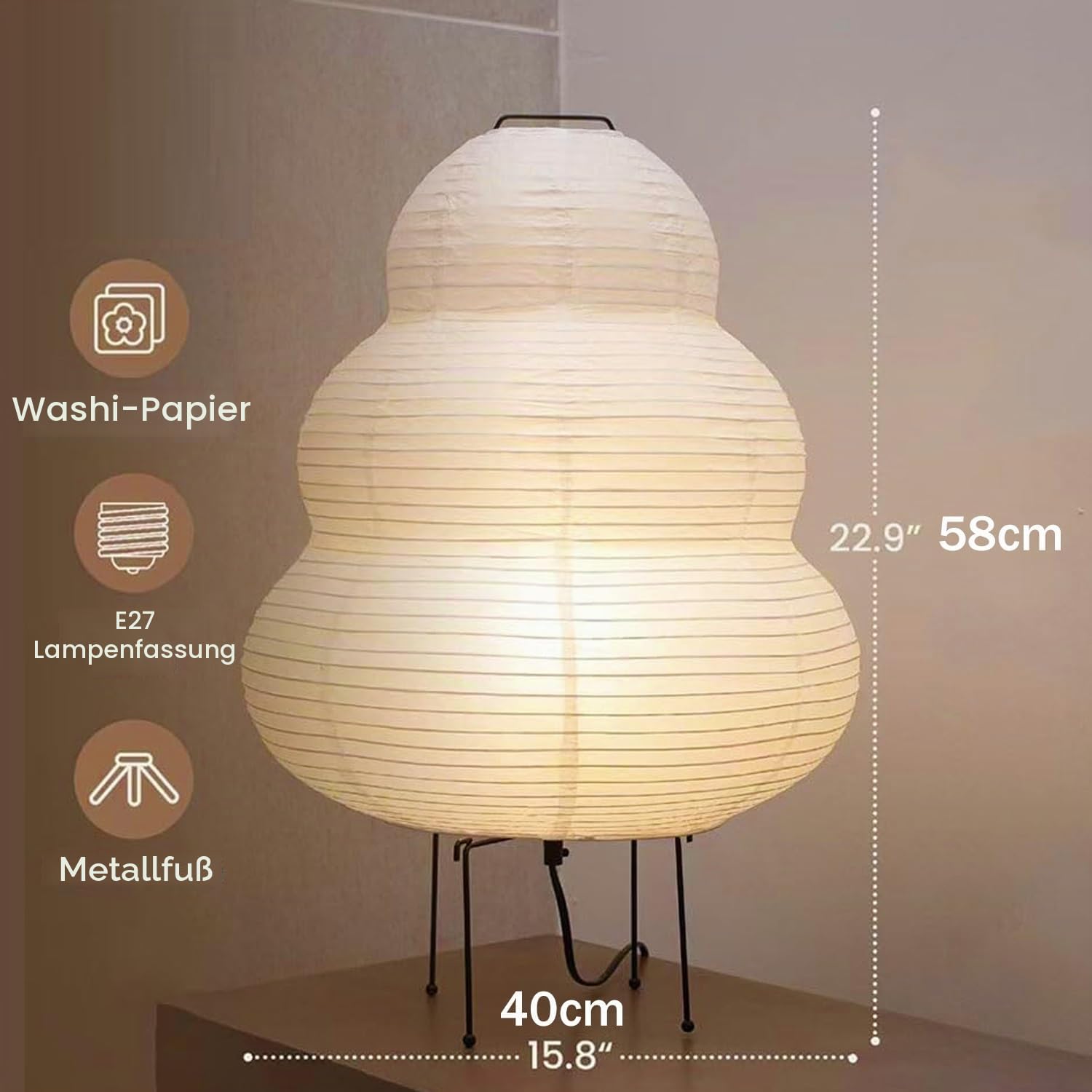 NVKE Reispapier Lampe Retro Wabi-sabi Nachttischlampe Nachtlicht Gemütliche Tischlampe Tischbeleuchtung Dekorative Tischleuchte Stimmung Tischlicht Papierlampe Wohnzimmer Schlafzimmer Deko Lampe(A)