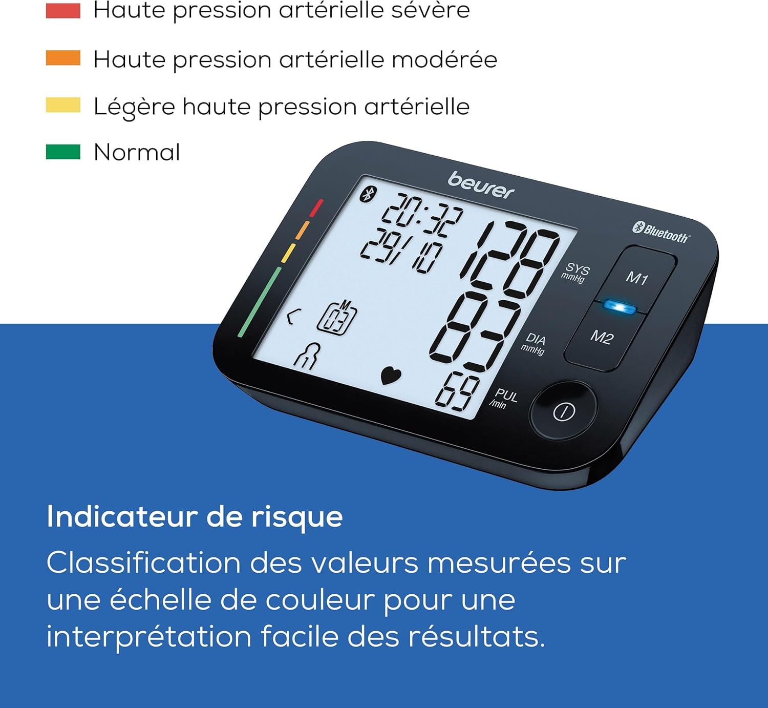 Beurer BM 54 Tensiomètre électronique au bras, détecteur d'arythmie cardiaque et hypertension, mesure la tension artérielle, facile à utiliser, Bluetooth et grand écran, brassard de 22 à 44 cm, Noir