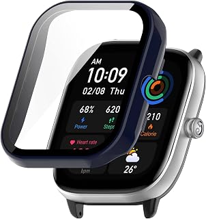 TINGYR Capa para Realme Huawei Amazfit GTS4 Mini, PC + vidro temperado para proteger a tela, capa anti-queda, relógio com tudo incluído para Realme Huawei Amazfit GTS4 Mini (azul tinta)