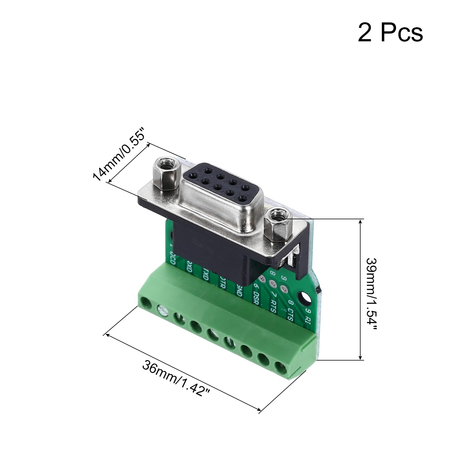 MECCANIXITY DB9 Breakout Connector/RS232 Serial 9 Pin Connector Female Socket 9-pin 2-Row Female Solderless Serial Port for Mechanical Equipment CNC Computers Pack of 2 with Thumb Screws