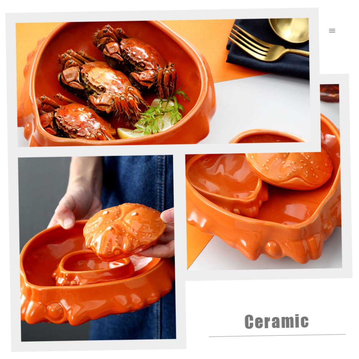 Bol Céramique Japonais En Forme De Crabe – Pour Sauce, Assaisonnement – Déco De Table Originale – 10x10x3 Cm