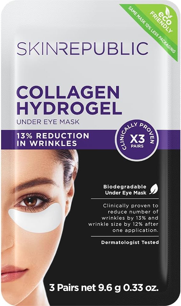 Skin Republic Collagen Eye Patches for Younger Looking Eyes | Helps with Fine Lines and Wrinkles | Reduces Dark Circles & Undereye Bags | Made in Korea (Pack of 3)