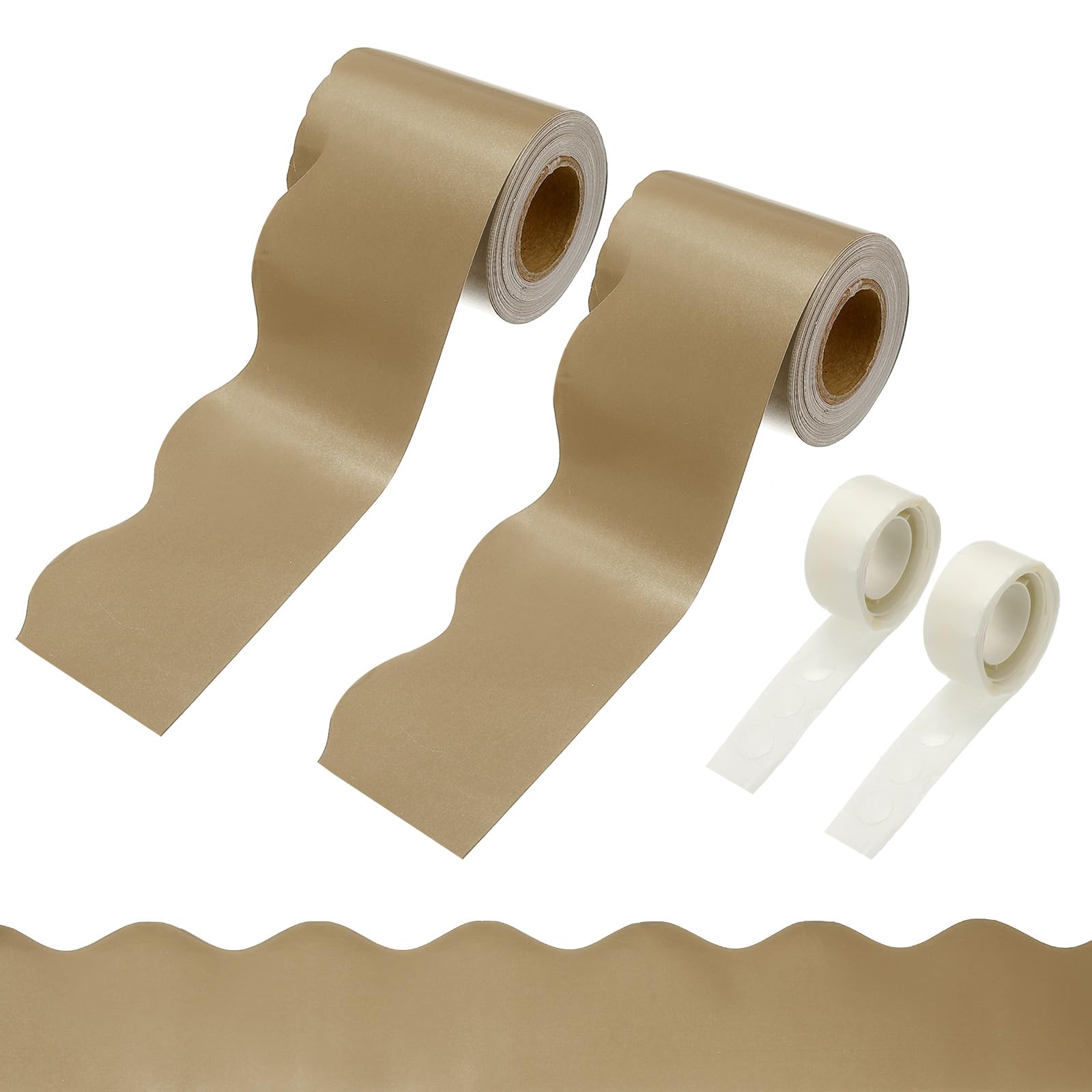 PATIKIL 2 Rolls Bulletin Board Borders, 65.6ft Morandi Dark Brown Border for Bulletin Board with Clear Sticky Dots Scalloped Trim for Office Party Classroom Decorations โ image 1