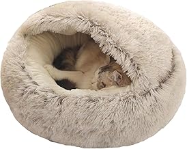 Round Fluffy Cat Bed - Soft Plush Cat Bed with Hood for Winter - Non-Slip - Machine Washable - Grey - 240 cm
