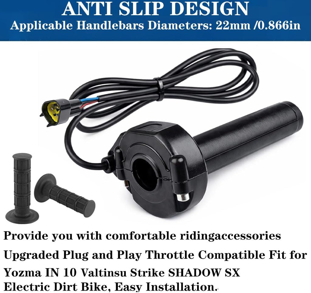 Compatible Fit for Yozma IN10 Valtinsu Strike Shadow SX Electric Dirt Bike Twist Throttle, Full Twist Throttle Handle with Male Connector, Rolling Bearing & Cable Kit(Blue/Brown Wire Updated)
