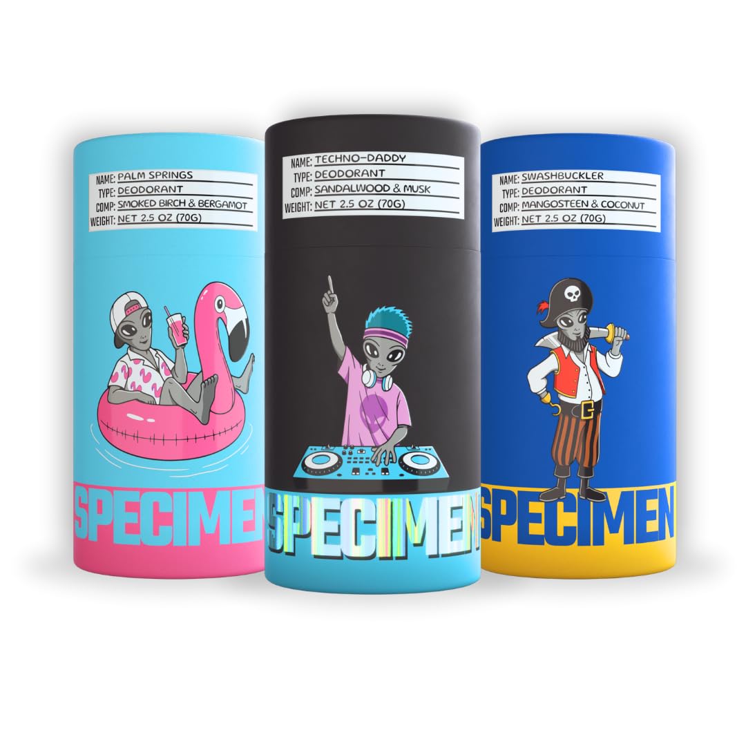 SPECIMEN - Men's Cosmic Commander Premium Deodorant Bundle | Pack of 3 Sticks | Natural Formula, Strong Scent, Sensitive Skin Friendly, Eco-Friendly Paper Packaging | Small Batch, Handmade