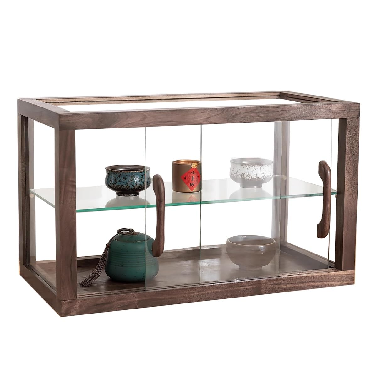 Vitrina de madera para pastelería, vitrina comercial de 2 niveles, vitrina de pasteles, coleccionables, vitrina de cristal