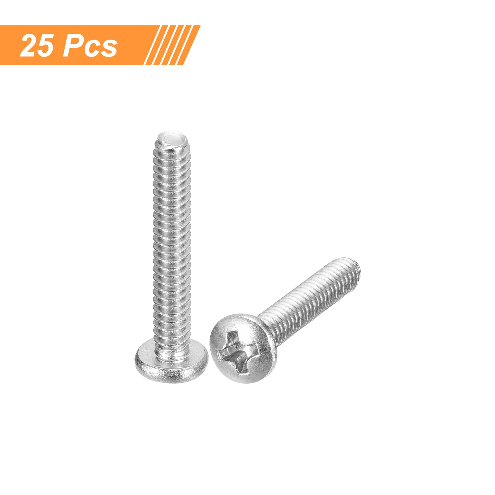 sourcing map #6-32x7/8" Śruby Maszyna Pan, Stal nierdzewna 304 18-8, Phillips Drive, W pełni gwintowane, błyszczące wykończenie, opakowanie 25 sztuk