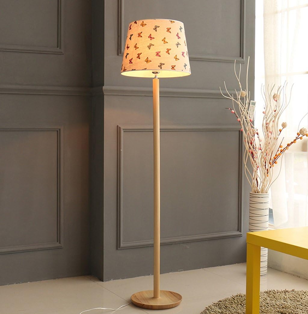 Solid Wood Floor Lamp Interior Lighting Floor Light Creative Living Room Bedroom Vertical Floor Lamps 9wLED Light Bulb (Color : Butterfly Color)