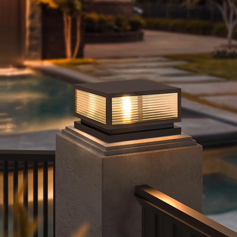 TRIVIDHA Moderne Pfostenleuchte Außensäulenleuchte Edelstahl LED Zaun Deckkappenleuchte IP54 wasserdichte Säulenleuchte Mit Glas E26 Verandaleuchte Für Gartenhof Eingangsbereich Straßenbeleuchtung