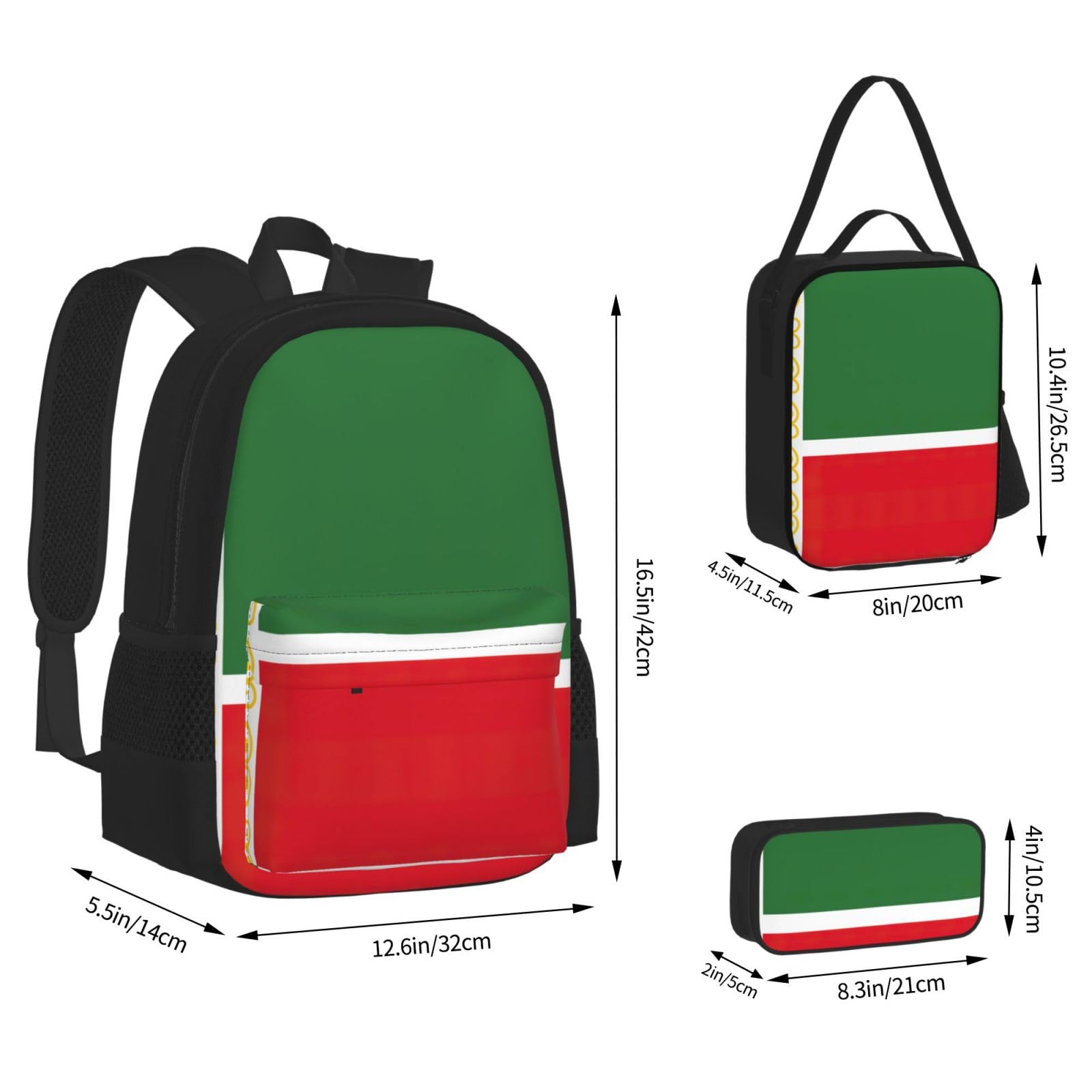 Flaga Republiki Czeczeńskiej plecak dziecko chłopcy dziewczęta pudełko na lunch szkoła torba zestaw uczniów szkoły student prezent, Czarny, One Size, Bagaż