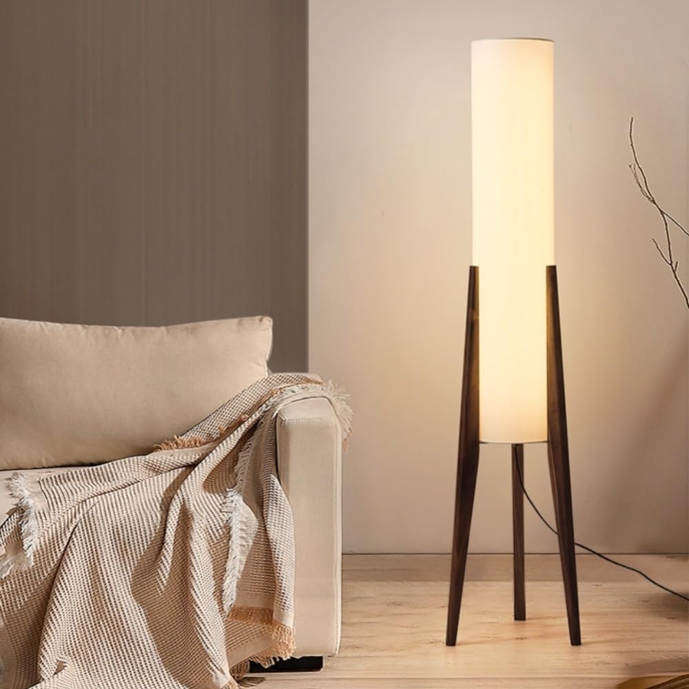 Modern Tripod Floor Lamp with Fabric Shade, 50" Wooden Standing Lamp for Living Room, Bedroom, and Corner Lighting(Natural)