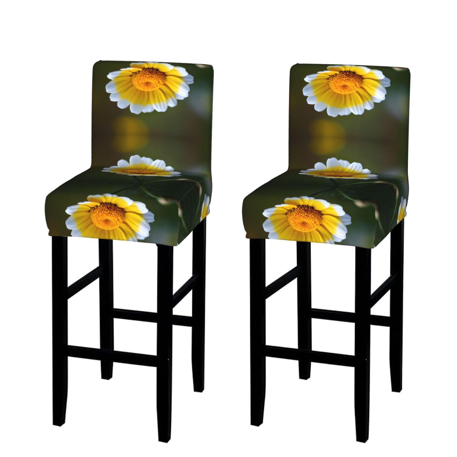 WXWJSHMGC Yellow And White Daisy Print Bar Stool Covers Stretch Counter Height Chairs Covers