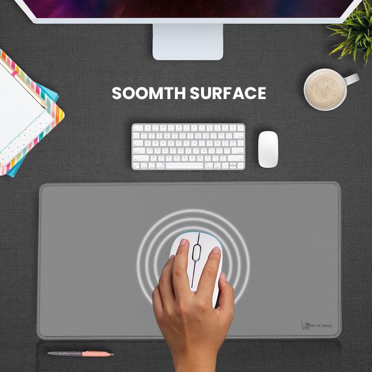 Image of Desk Mat 60x30 cm (11 x 23 inch) Dark Grey | Large Mouse Pad for Office Computer Laptop Keyboard | Waterproof Anti-Slip Rubber Base Desk Mat