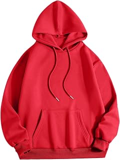 KBOPLEMQ Sweatshirt Women's Basic Loose Hoodie Top Long Sleeve Pullover Oversized Hooded Sweatshirts with Kangaroo Pocket Autumn Winter Pullover with Hood Sports Long Sleeve Shirt Plain Sweatshirt