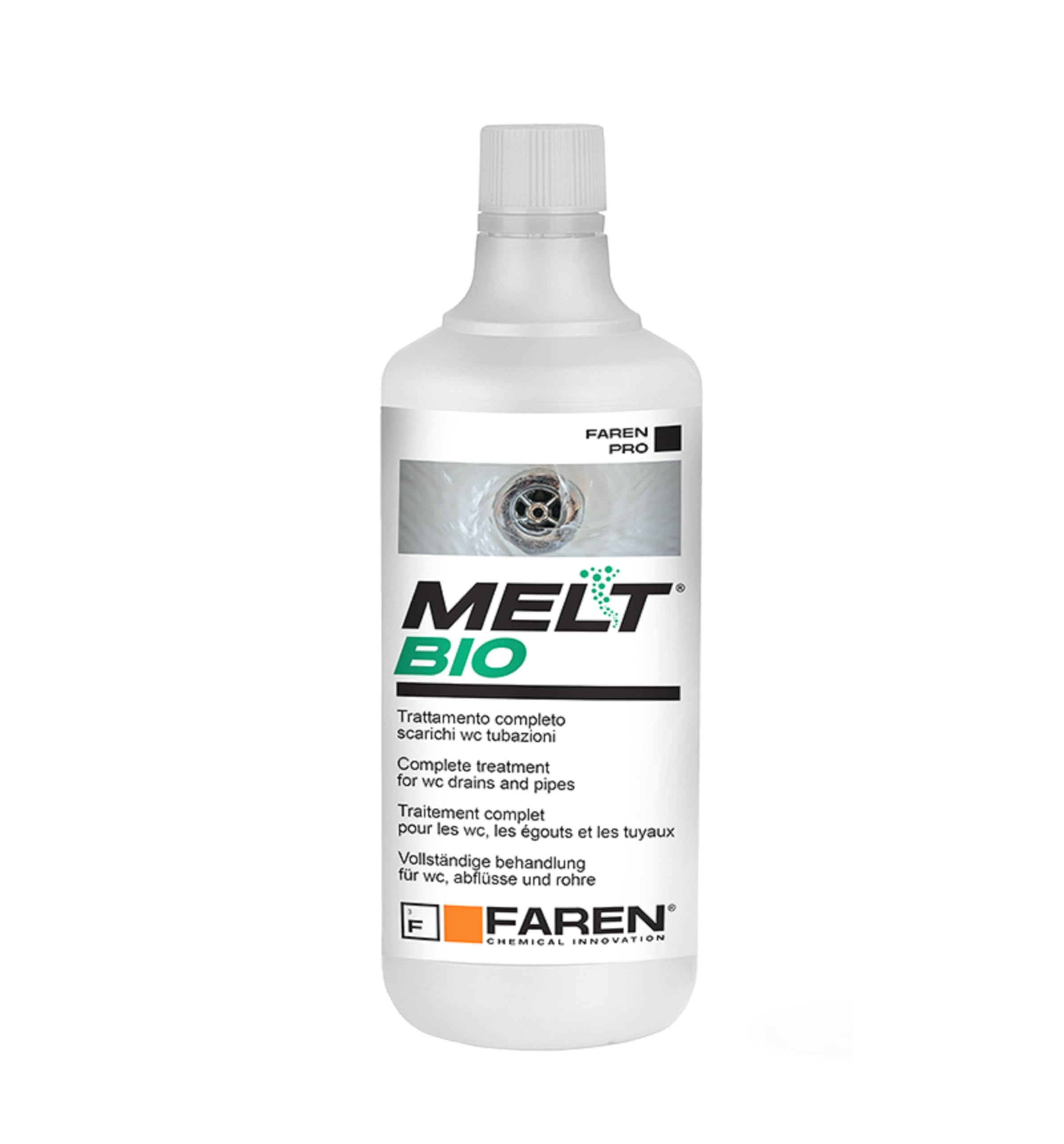 Faren BIO MELT, Desatascador Líquido Biológico, Potente Acción, Seguro para Tuberías y Fosas Sépticas, Fácil Aplicación, 1L