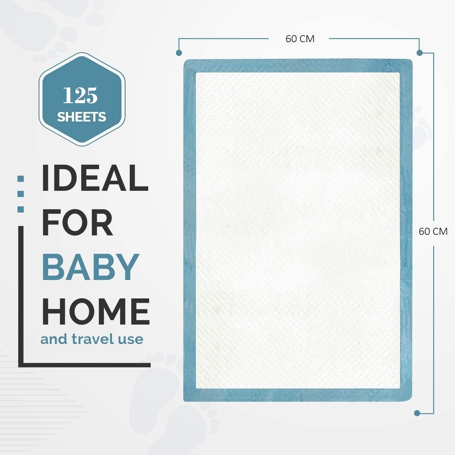 Cherry Medical Supply125 Pieces Packed in 5 Pouches 60 cm x 60 cm Disposable Changing Mats for Baby Soft Ultra Absorbent Waterproof Diaper Changing Mat Liners Baby Changing Mat Cover Bed Pads