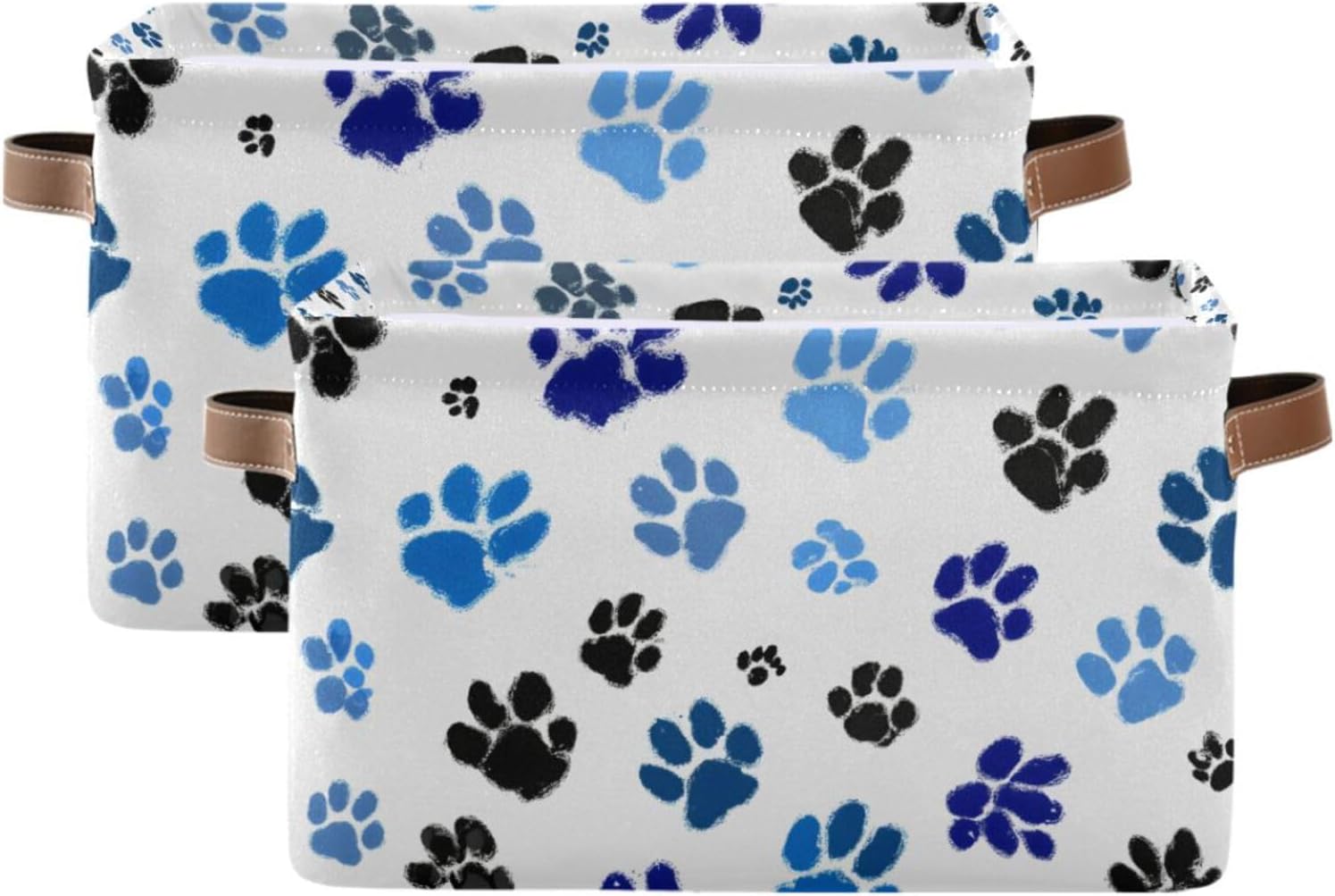 OTVEE Canvas Bins for Closet Shelves Organizing Blue Black Dog Cat Animal Paws Storage Basket Baby Clothes Organizers Storage Box Nursery Bins Gift Baskets 2 Pack