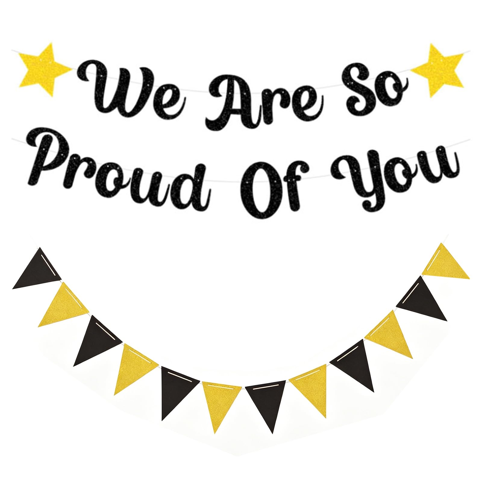 2 Pcs Proud of You Banner, Black Glitter Proud of You Banner