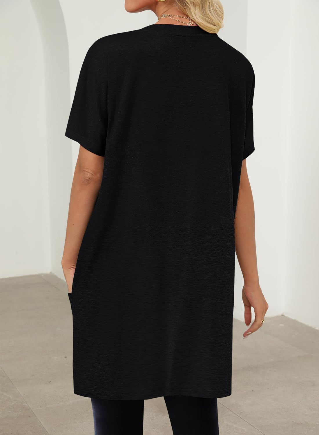 KISSMODA Womens Summer Tunic Tops for Leggings Casual Short Sleeve Long Shirts with Pockets - Image 5