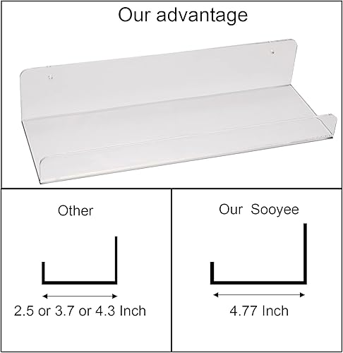 Miniatura 4 de Sooyee Estantes acrílicos, paquete de 6 estantes flotantes de pared de 15 pulgadas, estante de exhibición Funko Pop, estante invisible para libros