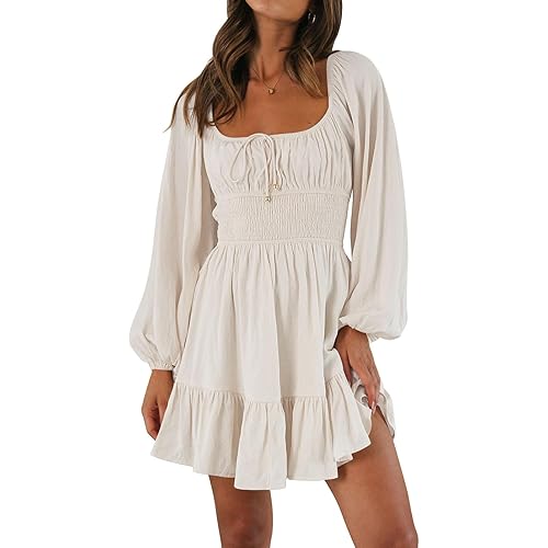 LILLUSORY Women's Long Sleeve Mini Cottagecore Dresses 2026 Fall Outfits Square Neck Casual Flowy Short Dress Fashion