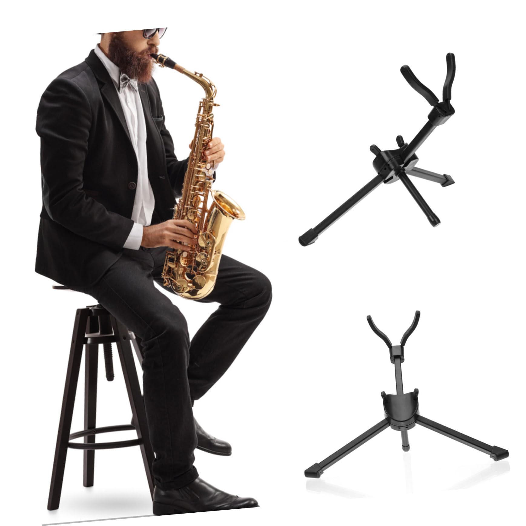 TOYANDONA Robuster Saxophonhalter aus Metall und Abs mit Aufbewahrungstasche Tragbar und Praktisch für Zuhause und Ausstellung Zusammenklappbarer Tenorsaxophonständer in Schwarz