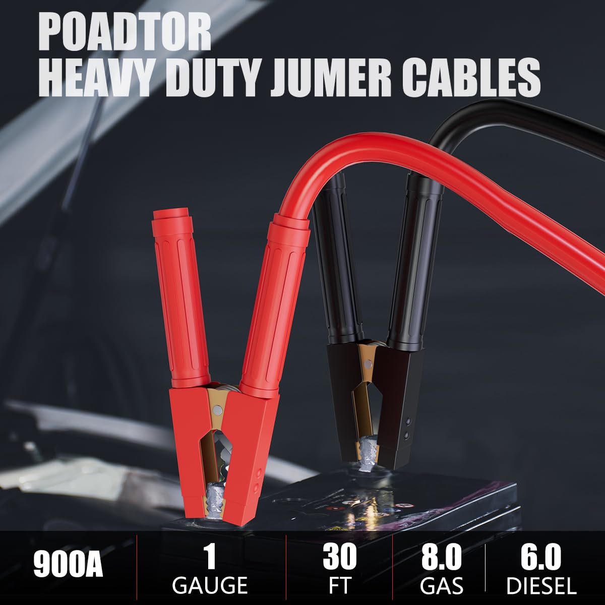 1 Gauge Heavy Duty Jumper Cables 900A, Cavi di avviamento per 12V/24V automobili, SUV e camion batteria con morsetti professionali e borsa