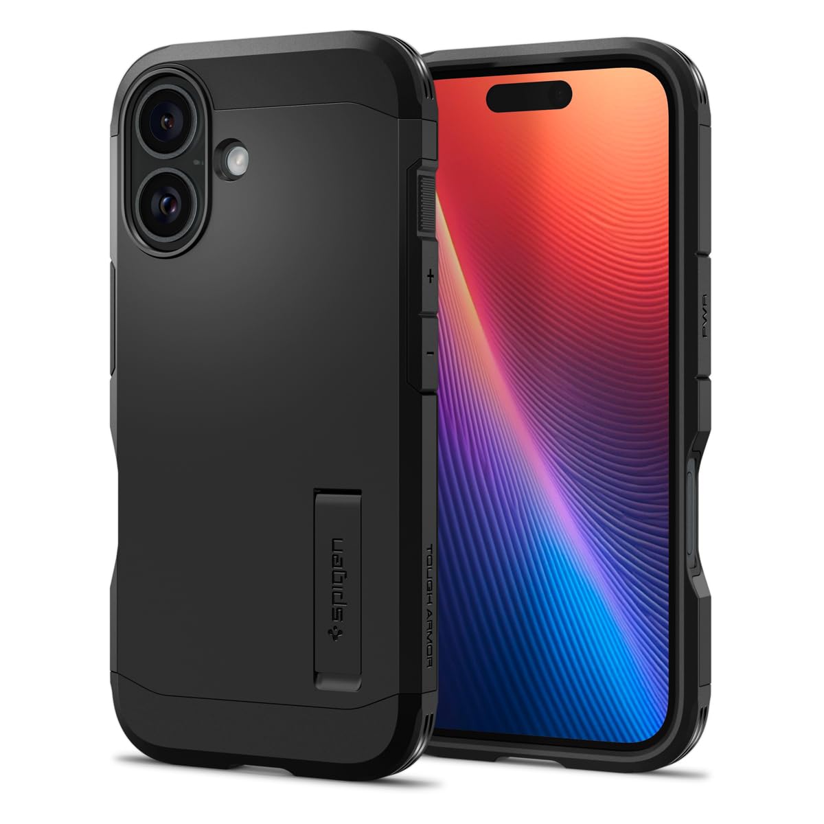 Spigen 【創業18年の技術力】iPhone 16 ケース 耐衝撃 マット 2重構造 米軍MIL規格 タフ・アーマー(AI) ACS08386 (ブラック)