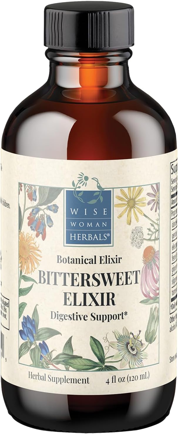 Wise Woman Herbals Bittersweet Elixir, Herbal Digestive Bitter Tonic, Stimulates Appetite & Healthy Digestion, Eases Bloating, Gas & Indigestion, Natural Liquid Extract, Pure Non-GMO, 4 Fl Oz
