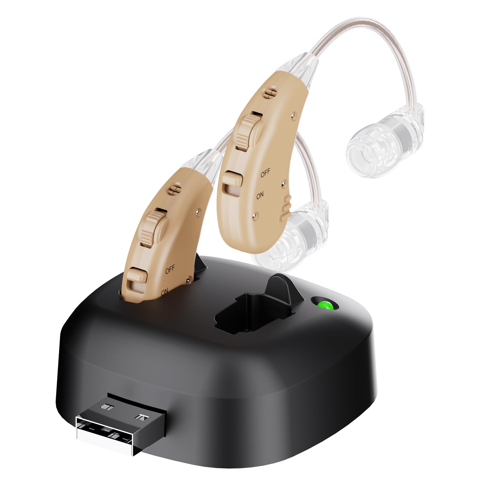 JINGHAO Amplificateur Auditif Amplificateur De Son Rechargeable - Paire d'amplificateurs sonores personnels pour contours d'oreille (Beige)