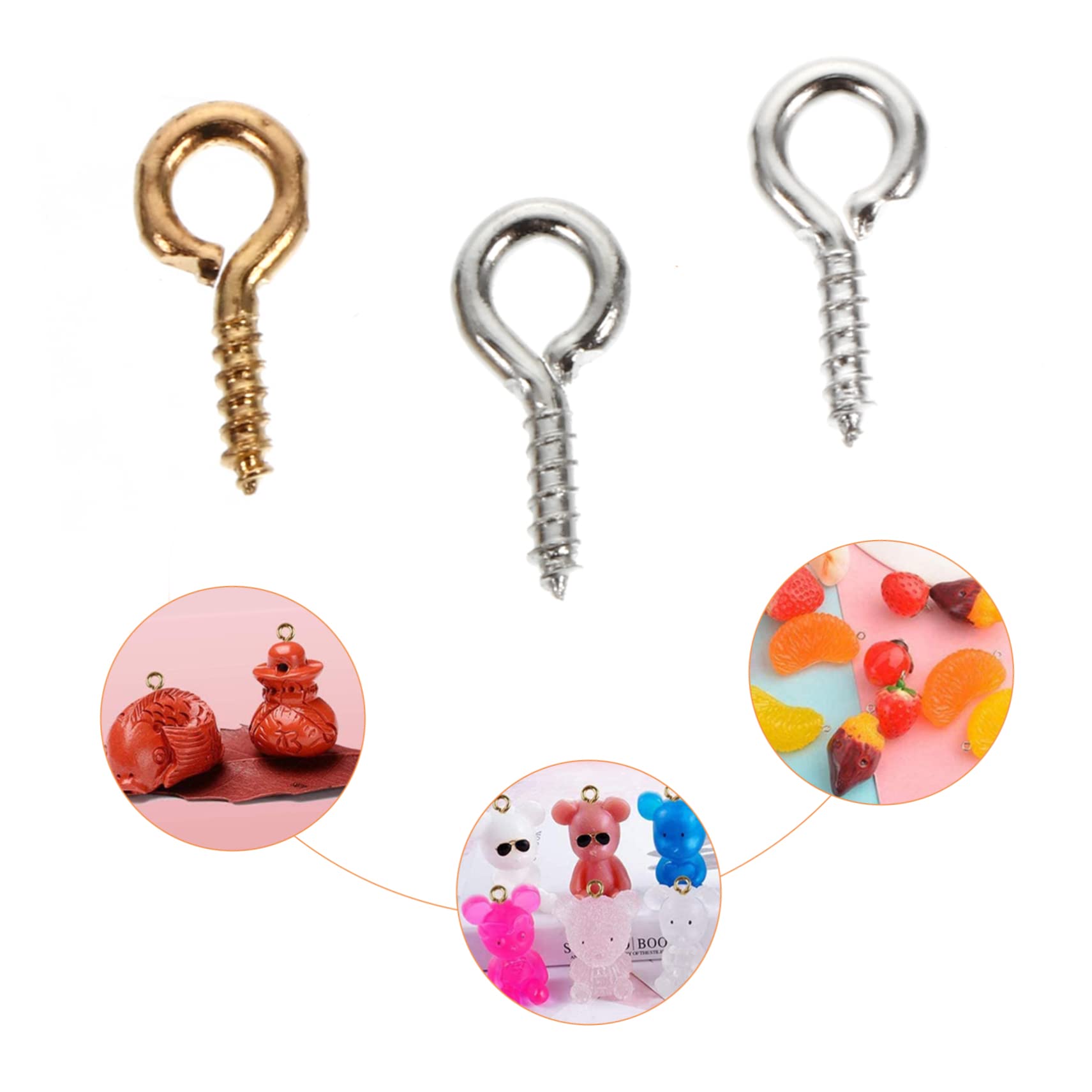 HOMSFOU 2sets Screw Eye Pin Hooks Flat Head Eye Clasp Hooks for Jewelry Accessories 750pcs*2