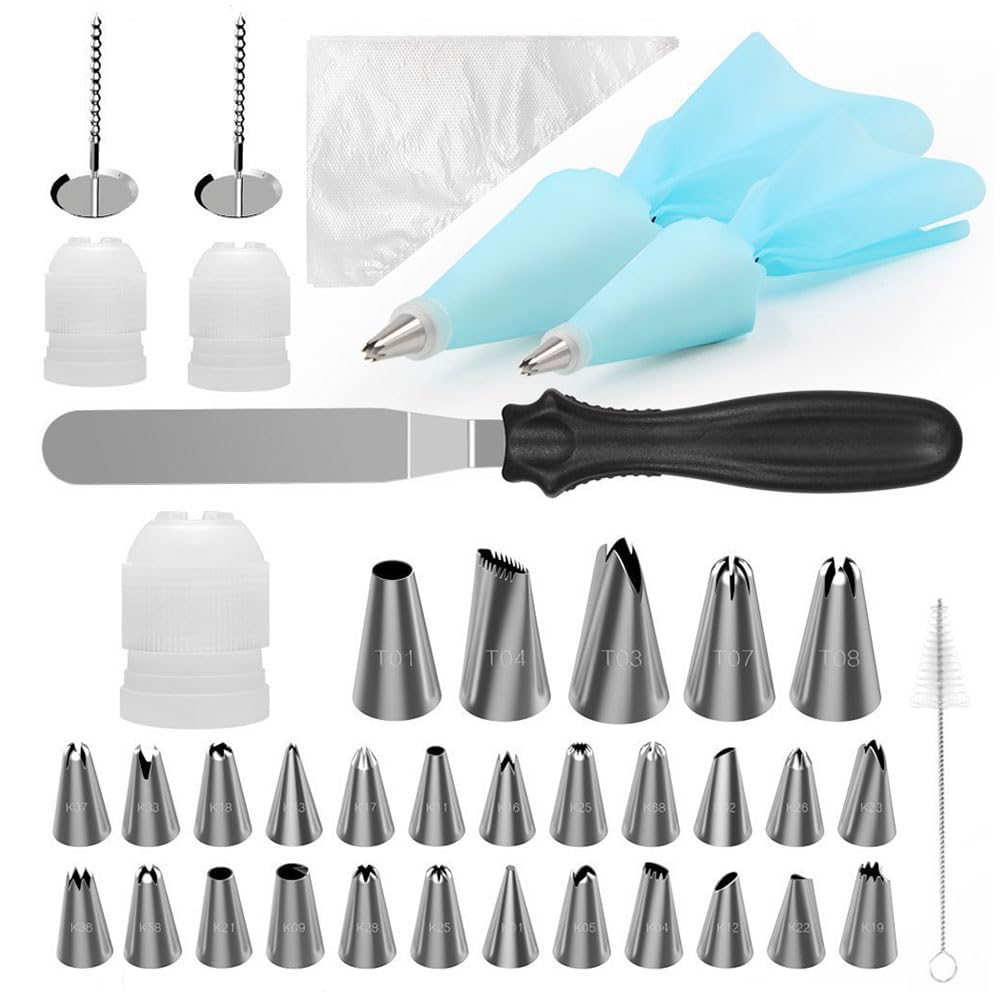 58Pcs Cake Decorating Set - Stainless Steel Icing Piping Tips Cake Spatula Piping Bag Tools Set for Beginner and Professionals