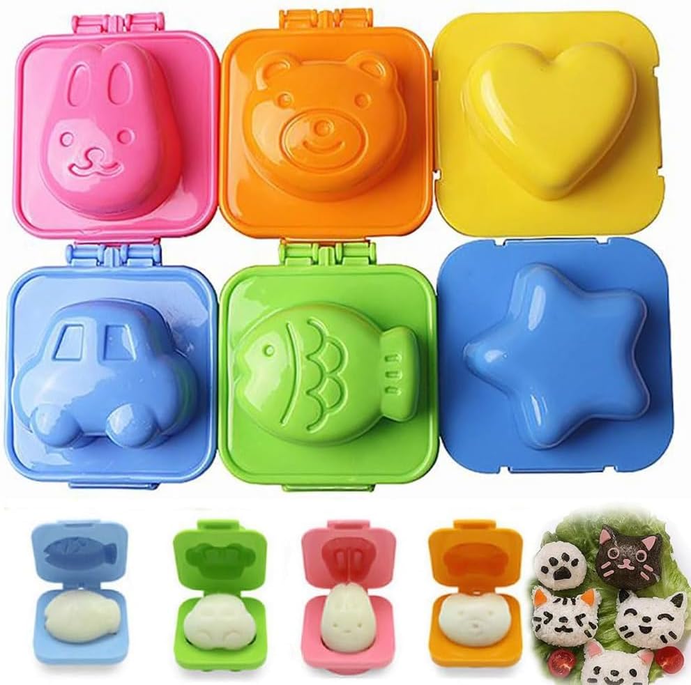 Rayyan 6Pcs Egg Rice Mold Hard Boiled Egg Mold Fish Car Heart Shape Onigiri Mold Rice Ball Maker,Fondant Cake Pop Decorating Tool Fun Cookery Kitchen Gadgets